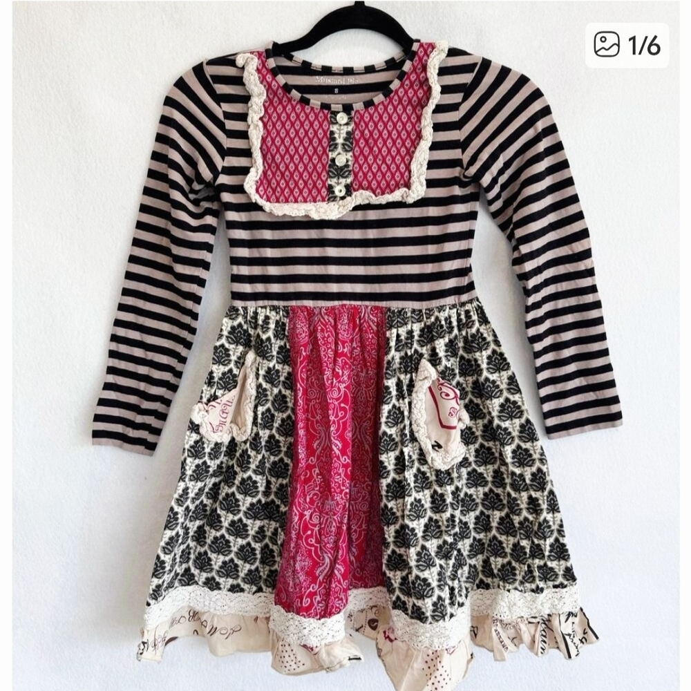 Mustard Pie Striped and Patterned Kids Dress